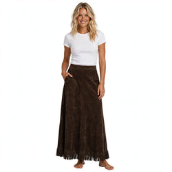 Imogen Ashworth | Faux Suede Maxi Skirt With Fringe Hem