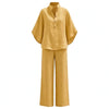 Ruby Fenton | Linen Batwing Sleeve Top and Wide-Leg Pants Set For Women
