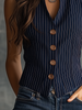 Rosalie Kendrick | Striped Henley Tank With Vintage Buttons For Women