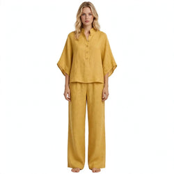 Ruby Fenton | Linen Batwing Sleeve Top and Wide-Leg Pants Set For Women
