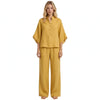 Ruby Fenton | Linen Batwing Sleeve Top and Wide-Leg Pants Set For Women