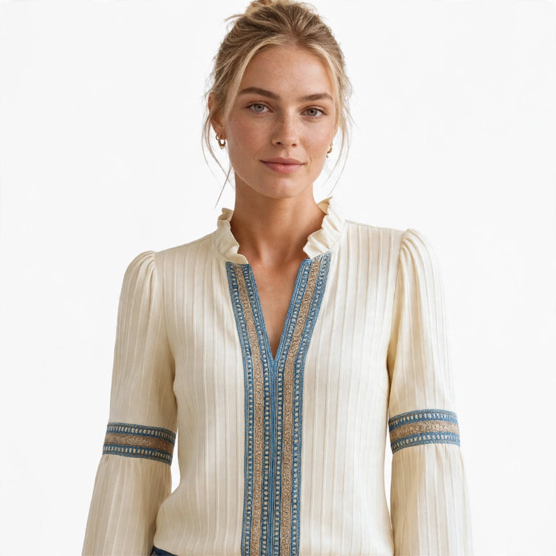 Imogen Sutherland | V-Neck Blouse With Embroidered Trim For Women
