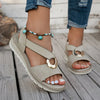 Amelia Cross | Crossover Strap Sandals With Gold Buckle For Women