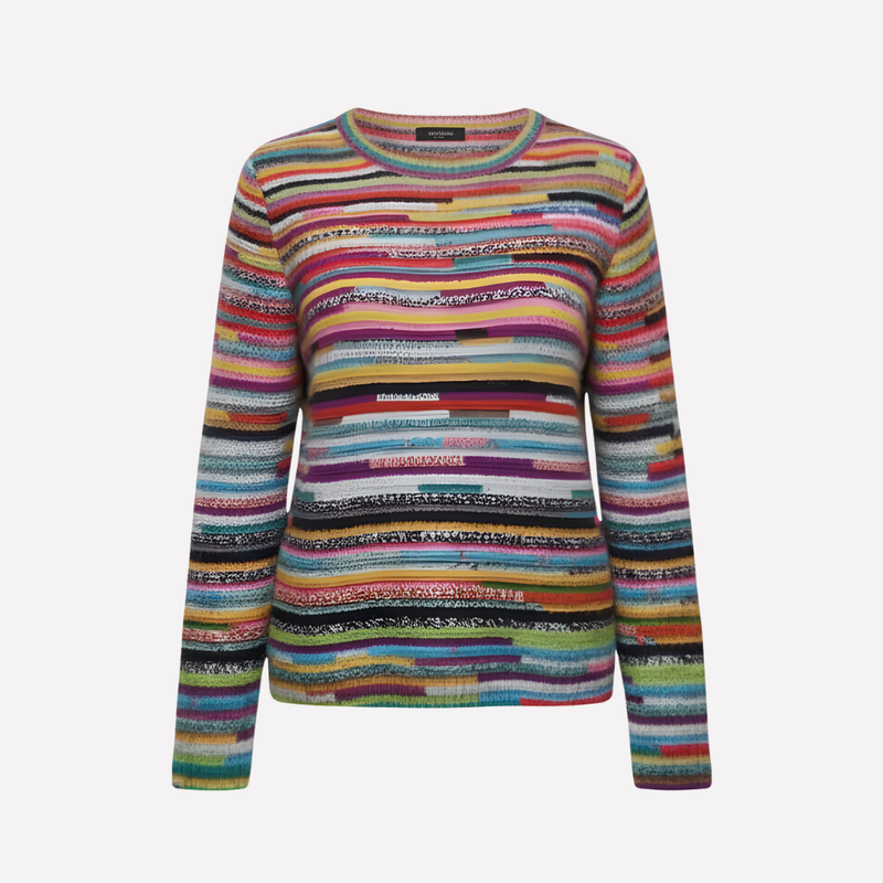 Women's Multicolour Striped Jumper with Round Neck