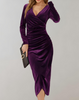Women's Wrap Midi Dress with Ruched Sleeves