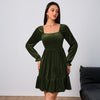 Women's Velvet Mini Dress Square Neck Long Puff Sleeves
