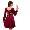 Women's Velvet Mini Dress Square Neck Long Puff Sleeves