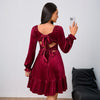 Women's Velvet Mini Dress Square Neck Long Puff Sleeves