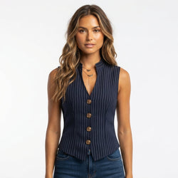 Rosalie Kendrick | Striped Henley Tank With Vintage Buttons For Women