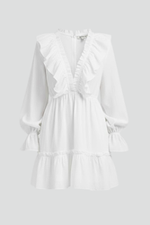Women’s Mini Dress with V-Neck and Ruffle Trim