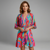 Women’s Animal Print Wrap Mini Dress with Flutter Sleeves and Ruffle Hem