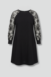 Women’s Dress with Round Neck and Lace Sleeves