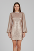 Women’s Mini Dress with Round Neckline and Long Sleeves