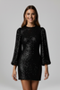 Women’s Mini Dress with Round Neckline and Long Sleeves