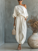 Lauren Fitzsimmons | Linen Off-Shoulder Top And Tapered Pants Set For Women