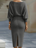 Women's Ribbed Cowl Neck Midi Dress Batwing Sleeves