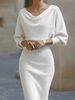 Women's Ribbed Cowl Neck Midi Dress Batwing Sleeves