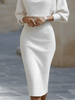 Women's Ribbed Cowl Neck Midi Dress Batwing Sleeves