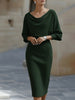 Women's Ribbed Cowl Neck Midi Dress Batwing Sleeves