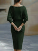 Women's Ribbed Cowl Neck Midi Dress Batwing Sleeves