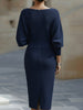 Women's Ribbed Cowl Neck Midi Dress Batwing Sleeves